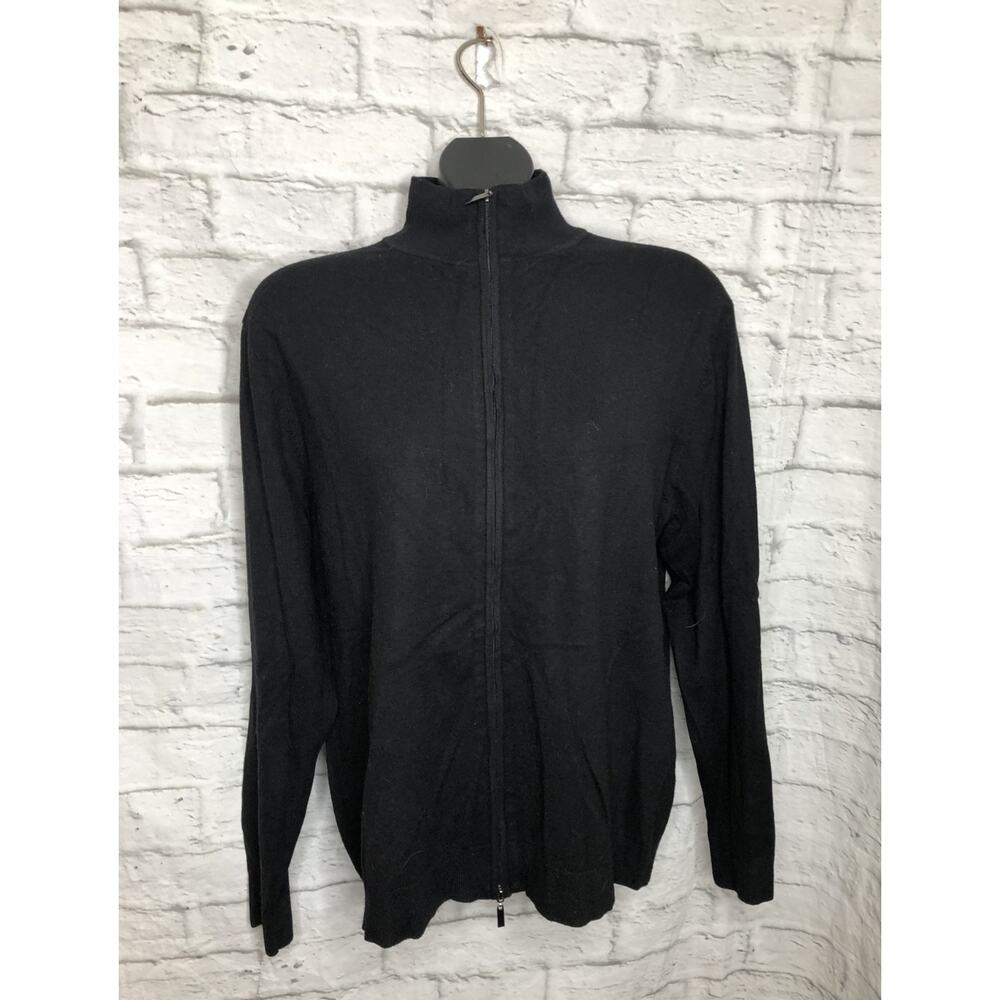 Milano Homme Cardigan Sweater Mens M Black Full Zip Stand Collar Jacket $88 NEW